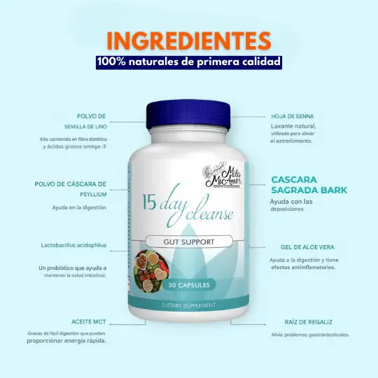 Limpiador digestivo -15 Days Cleanse  Limpieza Natural del Colon